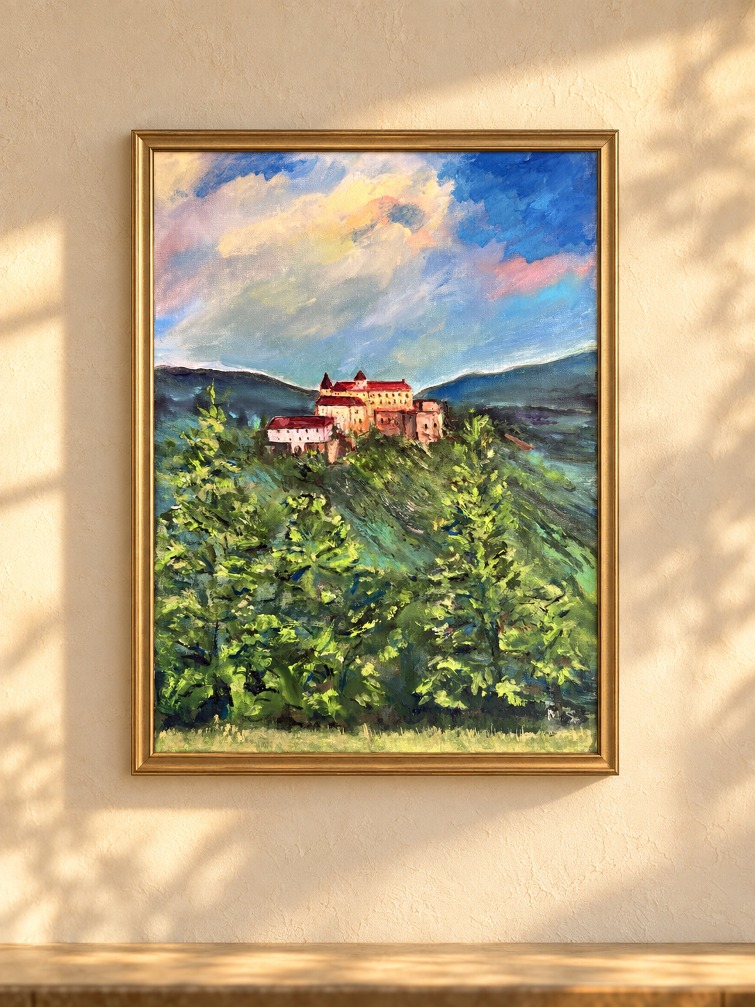 Interior visualisation of Palanok Castle by Marina Stognieva framed on a wall